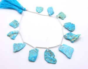 11 pièces de perles brutes lisses en turquoise naturelle d'Arizona, perles à facettes, pour la fabrication de bijoux - Product Image 1