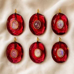 Pendentifs ovales rouges en cristal Sstringz pour femmes, avec incrustation de tourmaline et quartz, montures plaquées or, breloques solitaires pour collier de mariage - Product Image 5