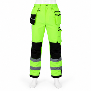 High Visibility Reflective <b>Work</b> Pants Men Safety Construction Cargo <b>Trousers</b> Multi Pocket Durable Neon Green Workwear <b>Trousers</b> - Product Image 1