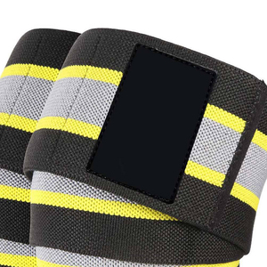 Rodilleras Elásticas Unisex de Alta Resistencia con Diseño de Rayas en Contraste, Cierre Ajustable de Gancho y Bucle, Soporte para Levantamiento de Pesas y Powerlifting - Product Image 5