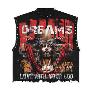 Camiseta sin mangas de moda personalizada, chaleco de punto transpirable con estampado gráfico, conjunto de dos piezas de verano, diseño holgado informal con pedrería para la calle. - Product Image 2