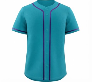 Maillot de baseball unisexe à manches courtes, col en V boutonné, couleur turquoise, en mélange de coton écologique, coupe régulière, anti-humidité - Product Image 1