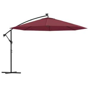 Parasol de jardin cantilever rouge Bordeaux avec structure métallique et tissu en polyester, et éclairage solaire intégré - Product Image 2