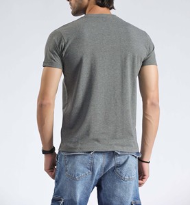 T-shirt gris minimaliste surdimensionné à col rond, manches courtes, coupe décontractée, style streetwear, personnalisable avec logo OEM - Product Image 2