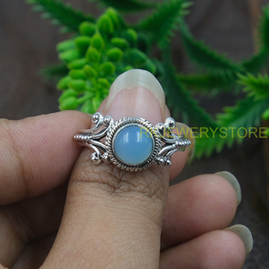 Natural Blue Calcedony <b>Ring</b> 925 Sterling Silver Handmade Vintage Filigree <b>Ring</b> <b>Boho</b> Statement Gemstone Jewelry for Women Unisex - Product Image 4
