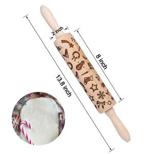 Premium Wooden Rolling Pin with Christmas Design for Holiday Baking Pastry <b>Cookies</b> Cake Pizza Bread And Seasonal <b>Tool</b> From India - Product Image 6