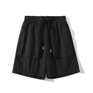 Pantalones Cortos Bermuda de Poliéster Negros para Hombre, Cintura con Cordón, Color Sólido Informal, Secado Rápido, Tela Oxford, Diseño con Bolsillos - Product Image 1