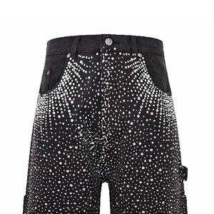 Shorts de Mezclilla Negros para Hombre, Personalizados, de Alta Calidad, con Pedrería, Estilo Urbano, con Dobladillo Desgastado, Fabricados en Pakistán (OEM) - Product Image 5