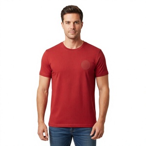 T-shirt tricoté rouge à manches courtes et col rond pour homme, coupe ample, couleur unie, style décontracté, 100 % coton, anti-boulochage, en tissu peigné - Product Image 4