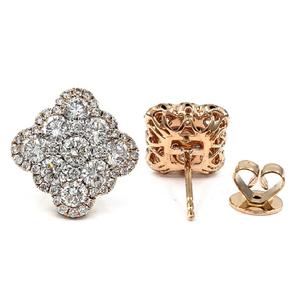 Short Lead Time Hot Sales High Quality 18k Solid Rose Gold Real Genuine <b>Diamond</b> <b>Square</b> Shape Cluster Stud <b>Earrings</b> for Women - Product Image 1