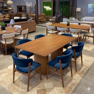 Ensemble de table à manger en teck massif moderne avec chaises rembourrées, fabricant de meubles de salle à manger scandinaves de luxe - Product Image 3