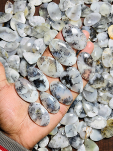 คาโบชองอะเกตเดนไดรติกคุณภาพสูง งานแฮนด์เมด ขัดเรียบทั้งสองด้าน อะเกตเดนไดรติกแบบเม็ดเดี่ยว สำหรับทำเครื่องประดับ - Product Image 4