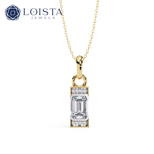 LOISTA Women's White Gold <b>Emerald</b> Cut Diamond <b>Pendant</b> With Side Diamonds Classic Style GIA Certified - Product Image 4