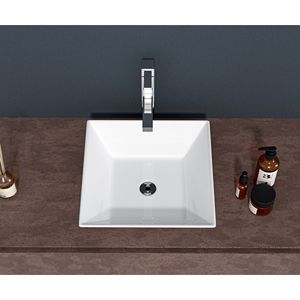 Lavandino da bagno in ceramica quadrata in ceramica bianca da 16x16 pollici - Product Image 3