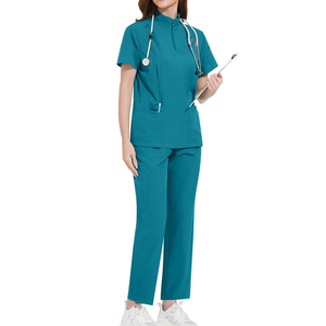 Conjuntos de uniformes de enfermera y médico, uniformes quirúrgicos para hospital, de poliéster, con cuello alto, cremallera, pantalones jogger rectos, con detección de agujas, unisex - Product Image 1