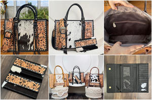 Ensemble 2 pièces de grande capacité pour femmes sac à main fourre-tout en cuir repoussé à la main et pochette en cuir repoussé à la main ensemble Durable de conception à la mode - Product Image 3