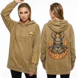 Sweat à capuche gris clair vieilli avec motif Alien Xenomorph personnalisé au dos, imprimé UFO sur les manches, délavage acide, streetwear, pull-over, fabricant - Product Image 3