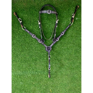 Conjunto de Cabezada y Pechopetral Premium de Cuero Genuino Oscuro con Detalles de Puntos, Ajustable, para Caballos Western, Equipo de Equitación Duradero, Pro Export - Product Image 2
