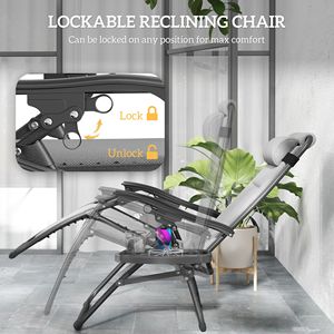 Set di 2 Sedie a Sdraio Grigio Chiaro a Gravità Zero, Reclinabili e Pieghevoli per Piscina con Poggiatesta e Vassoio Laterale in Ferro - Product Image 4
