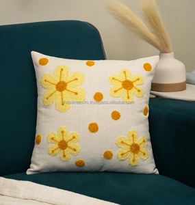 หมอนอิงพื้นทำด้วยมือสไตล์วินเทจหรูหราขนาด20x20 Sun กระจุกดอกไม้รูปทรงเรขาคณิตสำหรับตกแต่งโซฟาหมอน - Product Image 4