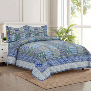 Parure de lit 3 pièces en coton 100% imprimé à la main motif floral Avatar bleu 200TC toutes saisons anti-acariens anti-statique - Product Image 1