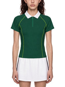 <b>Women's</b> Green Polo <b>Shirt</b> <b>Short</b> <b>Sleeve</b> Solid Color Quick Dry Sporty Fit Knitted Polyester Regular Length <b>White</b> Collar Zipper - Product Image 1