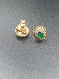 green doublet <b>Stud</b> Earrings and polki stone in <b>silver</b> 925 material for Indian wedding handmade jewelry for women gift for her - Product Image 6