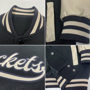Custom Black Cream <b>Varsity</b> Letterman <b>Jacket</b> Wholesale Two Tone Full Snap <b>Bomber</b> Unisex College Team Streetwear Fashion Coat - Product Image 5