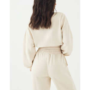 <b>Women's</b> Winter Vintage 2 Piece Tracksuit Set Zip up Hooded Crop <b>Jacket</b> and Drawstring Full Length Sweatpants - Product Image 2
