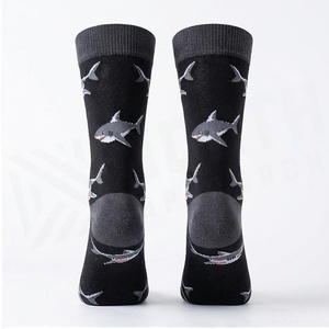 NORTH APPROACH Crew <b>Socks</b> <b>Shark</b> Pattern Black Breathable Knitted for Adults Casual Daily Wear Summer - Product Image 2