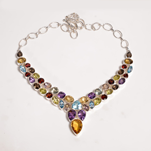 Natural Multi Gemstone <b>Statement</b> <b>Necklace</b> 925 Sterling Silver Yellow Gold Rose Gold Plated Handmade Luxury Jewelry for Women Her - Product Image 3