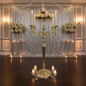 Candélabre de luxe haut de gamme plaqué or à 5 bras, fait main en métal, avec plateau, idéal pour les mariages – Meilleure vente - Product Image 2