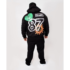 Wholesale Custom Mens Heavyweight Solid Zipper Kangaroo Pockets Gym Jogger Windbreaker <b>Set</b> Pakistan Eco-friendly Two Piece - Product Image 5