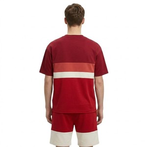 Wholesale Men's Red Color Block T-Shirt and Shorts <b>Set</b> Crew Neck Casual Summer Outfit <b>Knitted</b> Cotton Breathable Two Piece <b>Set</b> - Product Image 5
