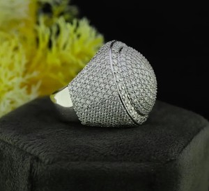 Customized Round Cut Moissanite Dome Pinky <b>Ring</b>, 925 Sterling Silver <b>Iced</b> Out White Gold Plated Hip hop <b>Ring</b> For Unisex - Product Image 2