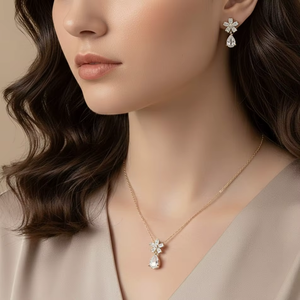 Boucles d'oreilles pendantes florales en or massif 10K 14K avec diamants de laboratoire étincelants pour filles et femmes, ensemble de boucles d'oreilles de mariée - Product Image 4