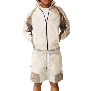 Conjunto de Chaqueta Corta y Pantalones Cortos de Dos Piezas Personalizado, Estilo Windbreaker, con Parches, Cierre de Cremallera, Nailon y Poliéster, Ropa Deportiva Urbana para Hombre - Product Image 2