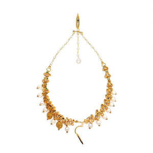 Fashion Dangle Earrings Temple Lakshmi Coin Style Ear Chain with White Pearls - Product Image 2