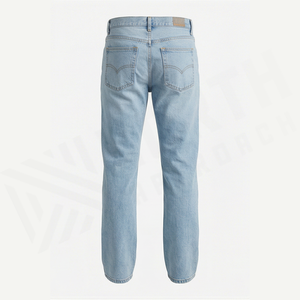 Jean en denim coupe droite délavé clair pour homme, taille haute, coupe classique, en coton, style décontracté, pantalon de printemps - Product Image 3