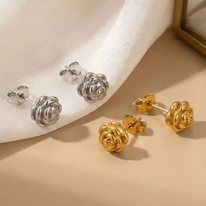 Pendientes de Acero Inoxidable con Baño de Oro de 18K, Diseño de Flor y Rosa, Venta al Por Mayor - Product Image 3