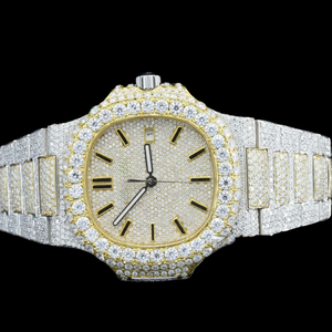 Reloj de Moda Hip Hop Personalizado con Caja Cuadrada y Bisel Único, Fecha Automática, Dos Tonos, Diamantes Moissanite - Product Image 3