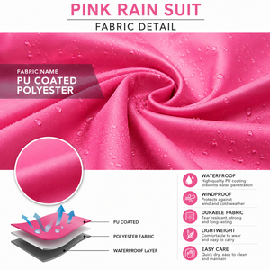 Combinaison de pluie rose personnalisée imperméable avec capuche, veste et pantalon de pluie légers, coupe-vent, réfléchissants, pour la moto et la randonnée en extérieur - Product Image 5