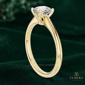 Anillo de compromiso solitario con diamante brillante cultivado en laboratorio, engaste de cuatro puntas, banda de oro macizo elegante, engaste tipo catedral, certificado IGI - Product Image 6