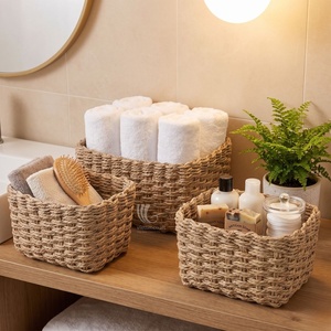 Woven Paper <b>Rope</b> <b>Storage</b> <b>Baskets</b> Set of 3, Nestable Bathroom Vanity & Closet Organizer <b>Baskets</b>, Eco-Friendly Home Organization - Product Image 5