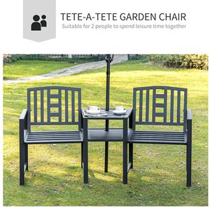 Panca da Giardino in Metallo con Foro per Ombrellone e Braccioli, Arredo Esterno per Patio, Veranda, Cortile e Impianti Sportivi - Product Image 4
