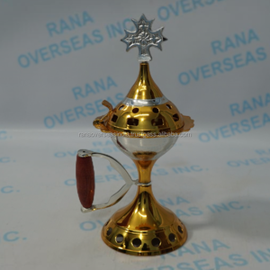 Premium Handmade Brass Incense Burner with Elegant <b>Cross</b> <b>Top</b> for Religious Worship Meditation and Fragrance Use - Product Image 2