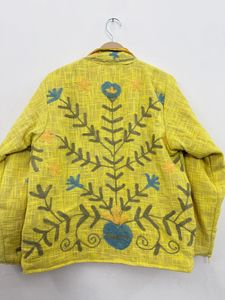 Chaqueta Suzani de Algodón TNT con Bordado Floral Verde Bohemio de Doble Pieza, Cuello Mandarín, Hecha a Mano, Étnica, para Invierno, Resistente al Viento y Gruesa - Product Image 4