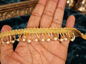 Handmade Pearl Beaded Polyester/Nylon Lace Embroidered Trim Decorative Border Fancy Floral Pattern 1'' 1 7/8'' Width <b>Dresses</b> - Product Image 3