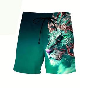 ชุดเสื้อยืดลายสิงโตและกางเกงขาสั้นสีเขียวสำหรับผู้ชาย สไตล์สตรีทแวร์ ชุดสองชิ้น ผ้าโพลีเอสเตอร์ ออกแบบเองได้ - Product Image 4