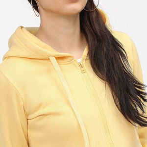 Sudadera con capucha y cremallera frontal amarilla para mujer, informal, de manga larga, con cordón y forro polar - Product Image 6
